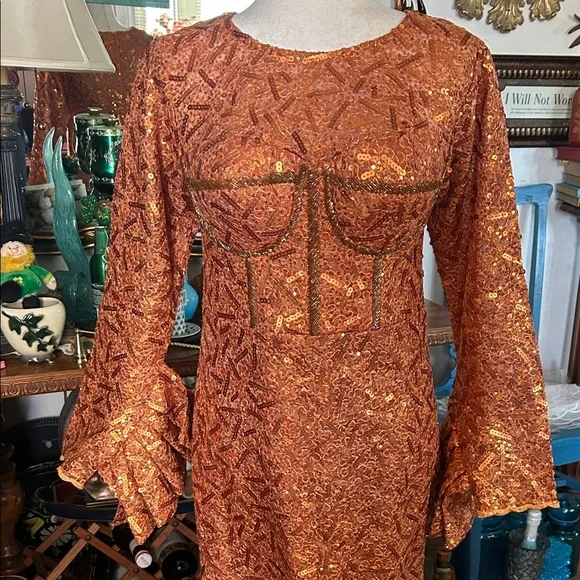 Vintage Orange Sequin Gown - Picture 5 of 16